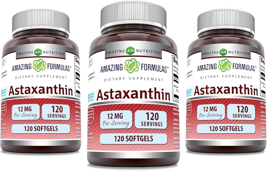פורמולה מדהימה Astaxanthin 12mg Softgels תוסף | Non-GMO Glu |ten Free (120 Count | 3 Pack)