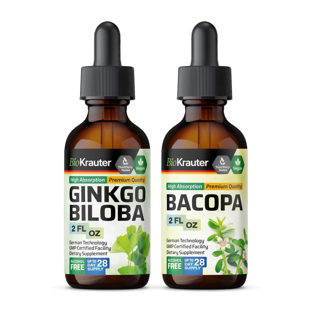 BIO KRAUTER Bacopa Tincture 2 Fl. Oz & Genekgo Biloba Tincture 2 Fl. Oz.
