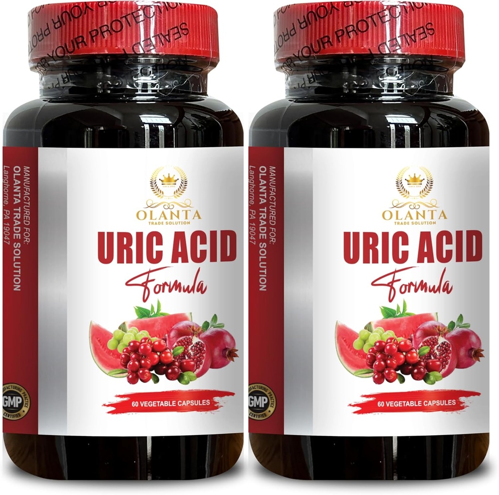 Generic Natural URIC Acid Formula - Water Retention Relief, Water Away קפסולות, Diuretic Pills for Water Retention, uric Acid Solution, Milk Thistle - 2 בקבוקי מים