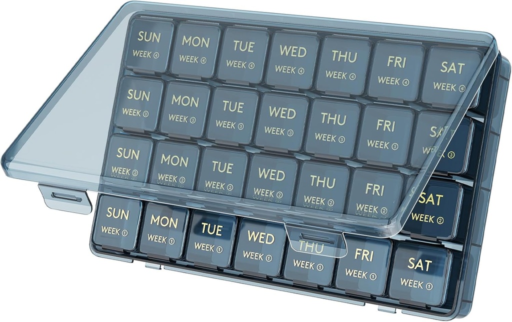 Lifewit Monthly Pill Organer, 28 Day Pill Box, 4 Weeks One חודש תיקי גלולות, מארגן תרופות השוואתי גדול עבור ויטמינים, שמן דגים, תוספים, Blue