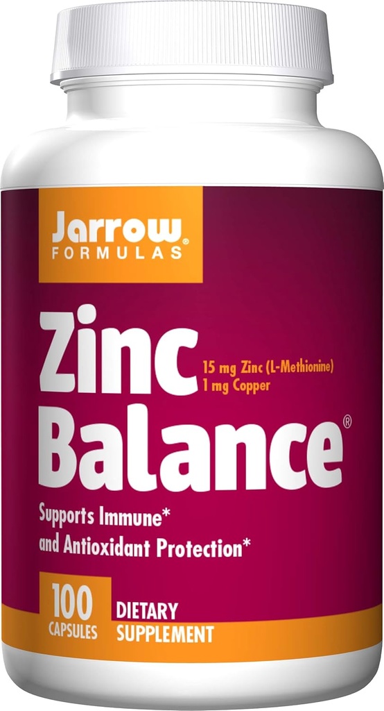 Jarrow Formulas Zinc Balance 15 מ"ג - 100 Veggie Caps - Immune Support - כולל Copper - 100 משרתים