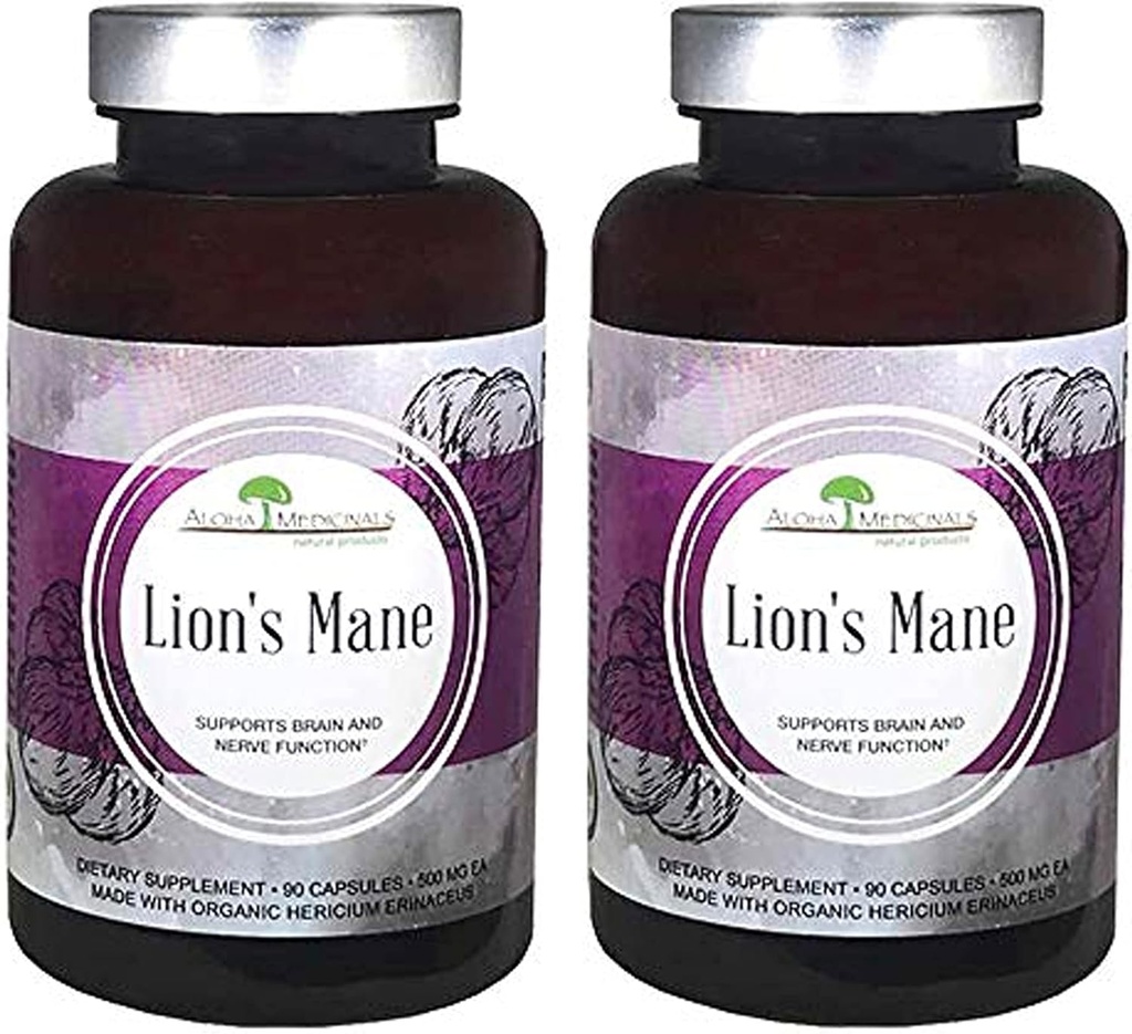 Aloha מדיצ'לס אריה Mane, מוסמך אורגני Mushroom, Pack של 2, 90 קפסולות כל אחד