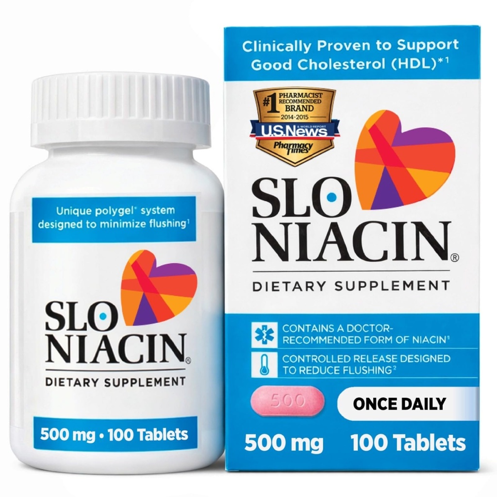 Slo-Niacin ויטמין B3 500 Mg - שחרור איטי Niacin לבריאות הלב, אנרגיה Boost, בריאות עור, רמות סוכר בדם בריא - 100 קפסולות
