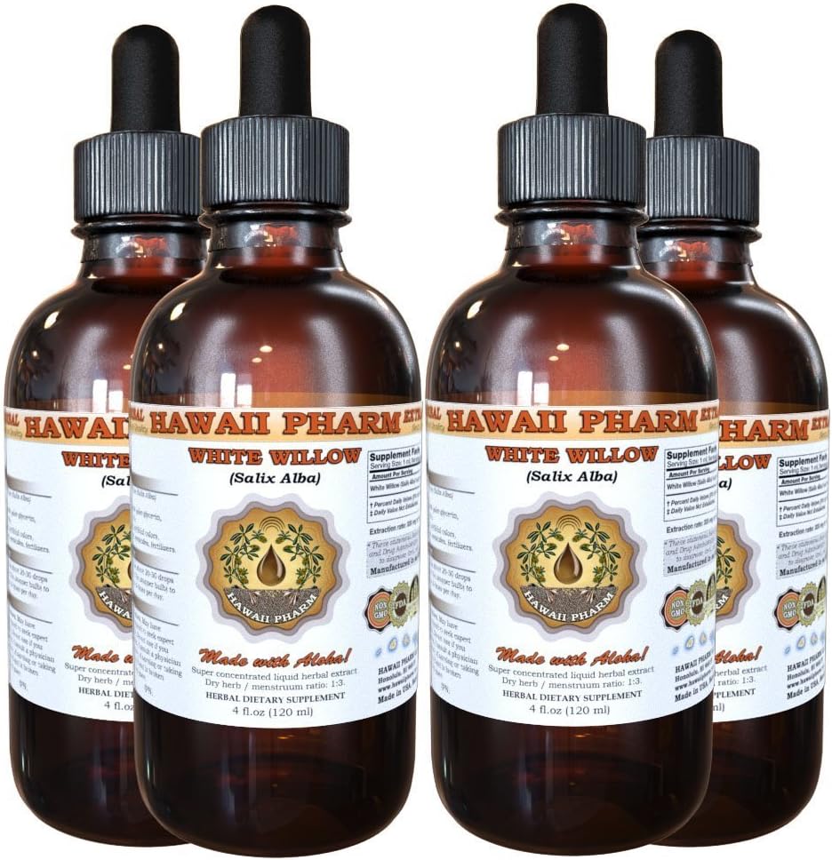 White Willow נוזל לחלץ, אורגני ווילו (Salix Alba) Dried Bark Tincture, תוסף צמחי, הוואי Pharm, מיוצר בארה"ב, 4x4 fl.oz.