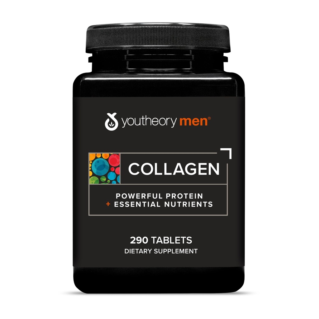 Youtheory Men's Collagen - 5,000 מ"ג - תוספת יומית קולג'ן לגברים - עם 18 Amino Acids - משותף, העצם, שרירי, צמיחת שיער, לחץ ותמיכה בעור * - 290 טבליות (48-Day Supply)