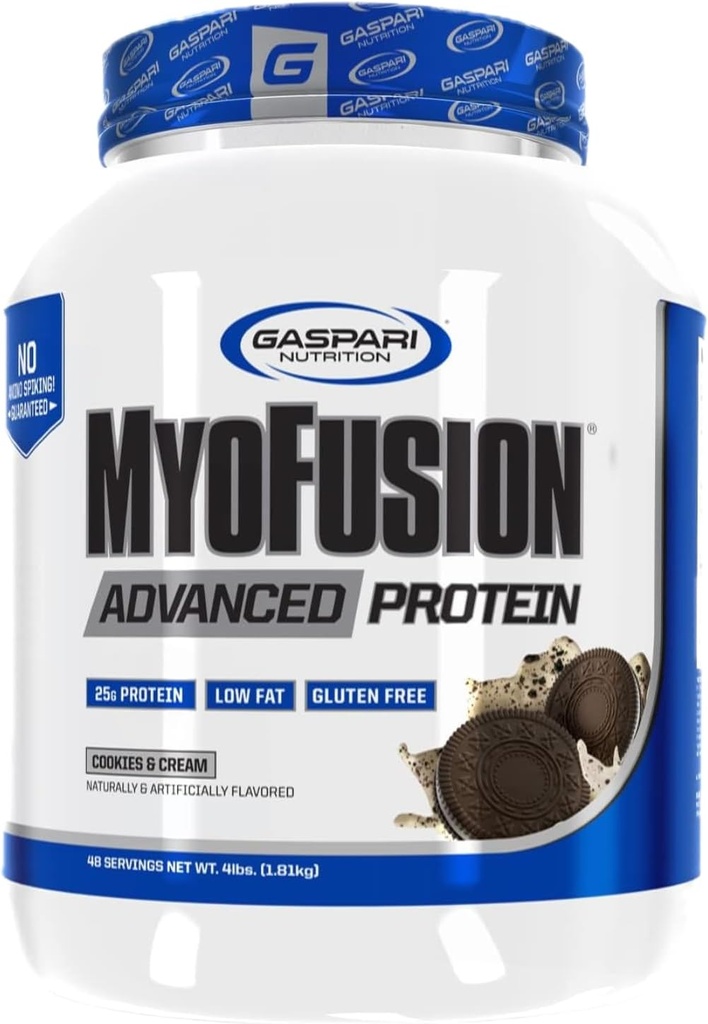 Gaspari תזונה Myofusion חלבון מתקדם, חלבון בלגן עם חלבון Whey, חלבון מקרהין וחלבון Isolate, שומן נמוך וגלוטן חינם (Cookies and Cream, 4 פאונד)