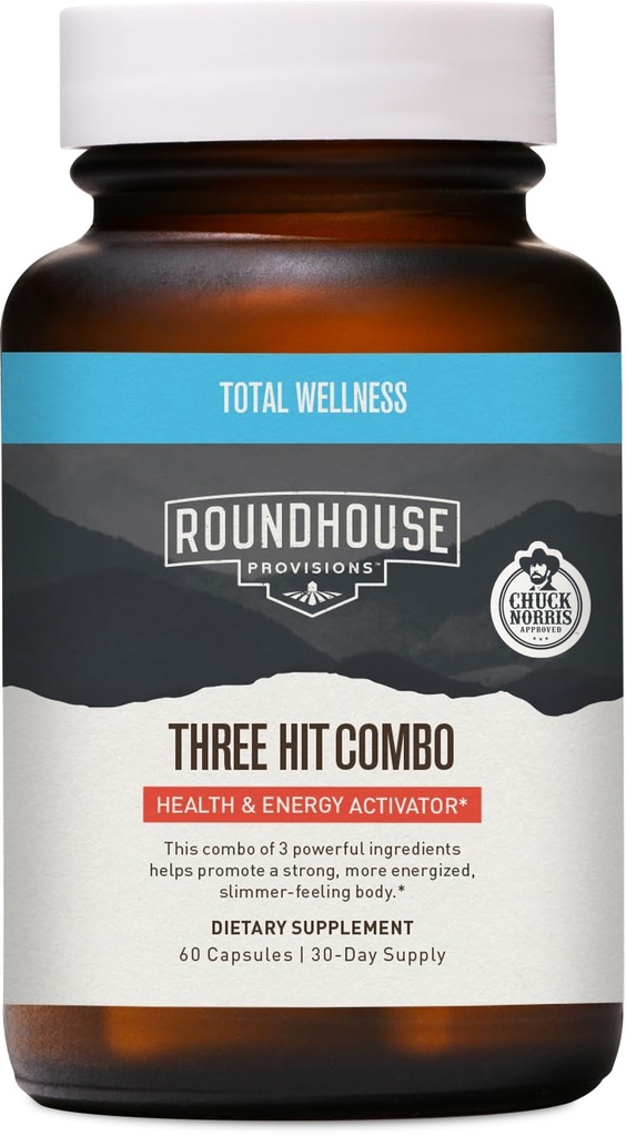 ROUNDHOUSE PROVISION 3 Hit Combo על ידי צ'אק נוריס - Fat Burner, Energy Booster & Wellness Support - 30 יום אספקה (60 קפסולות)