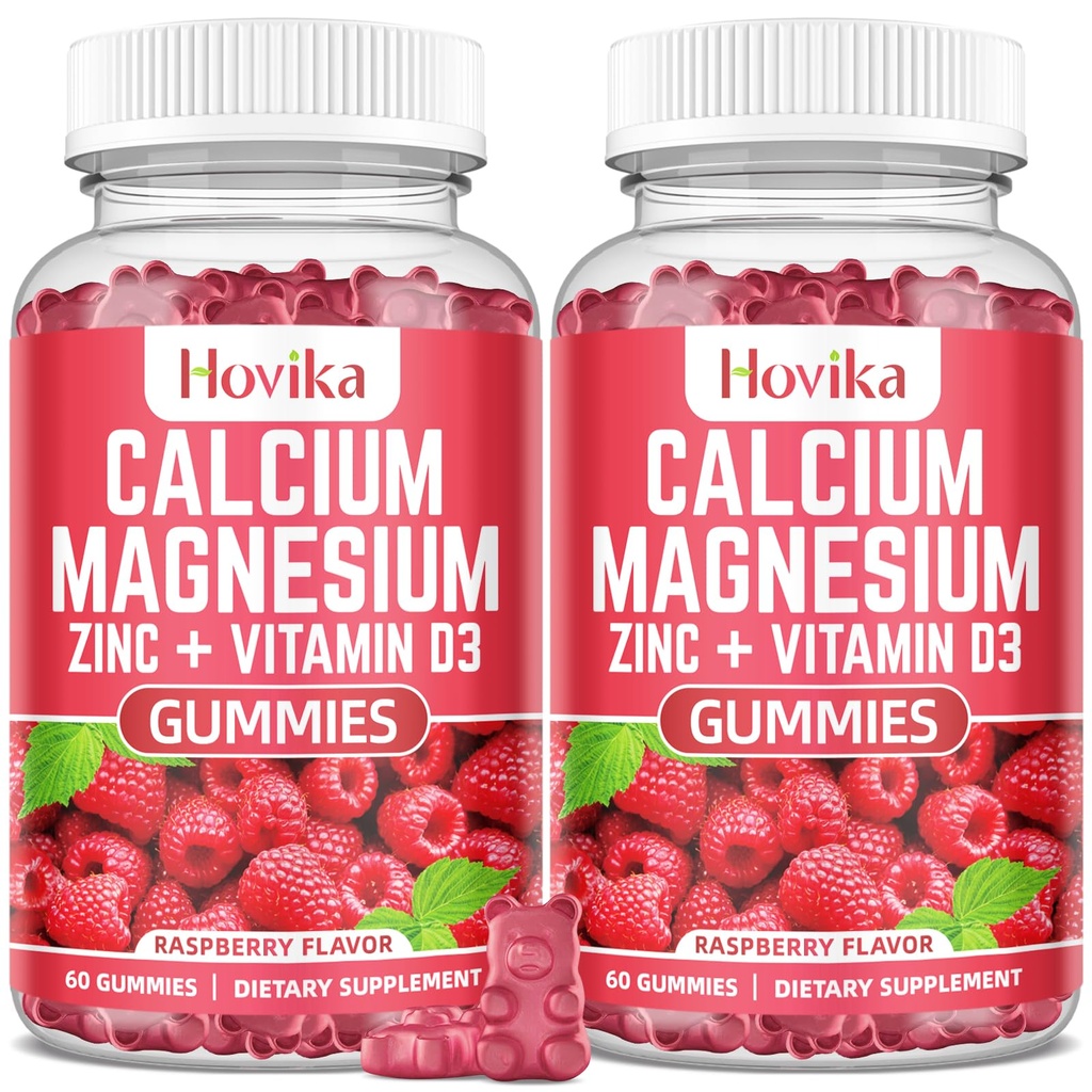 Calcium Magnesium Zinc Gummies with Potassium ויטמין C, B6, D3, K2 - Calcium for Women & Men - Calcium Magnesium Zinc ויטמין Multi עבור עצמות, שרירים, שיניים, Calm, Mood - 2 Pack - 60 Cts
