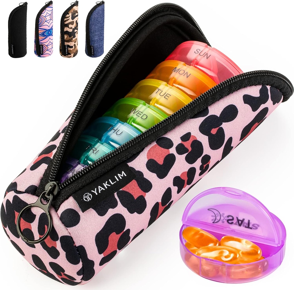 Yaklim Pill מארגנת 1 פעמים ביום, Ultralight Travel Pill Box, Weekly Pill Containers 7 Day with Portable Fish Oils