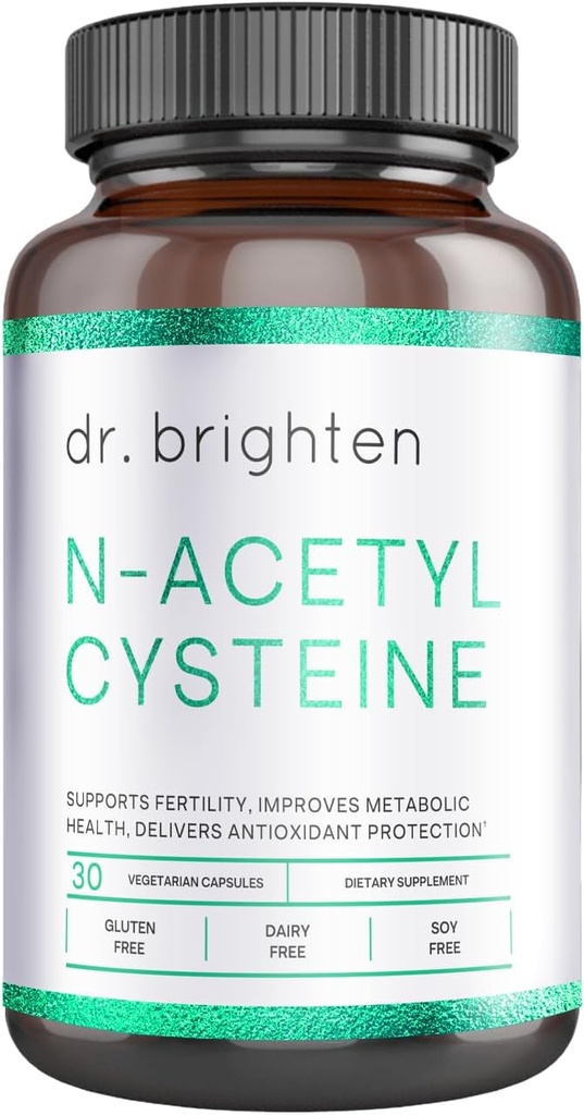 Dr. Brighten N-Acetyl-Cysteine (NAC) - Powerful Glutathione Precursor Amino Acid תוספת עבור אופטימיזציה אופטימאלית, Immune function ו- PCOS - 30 קפסולות