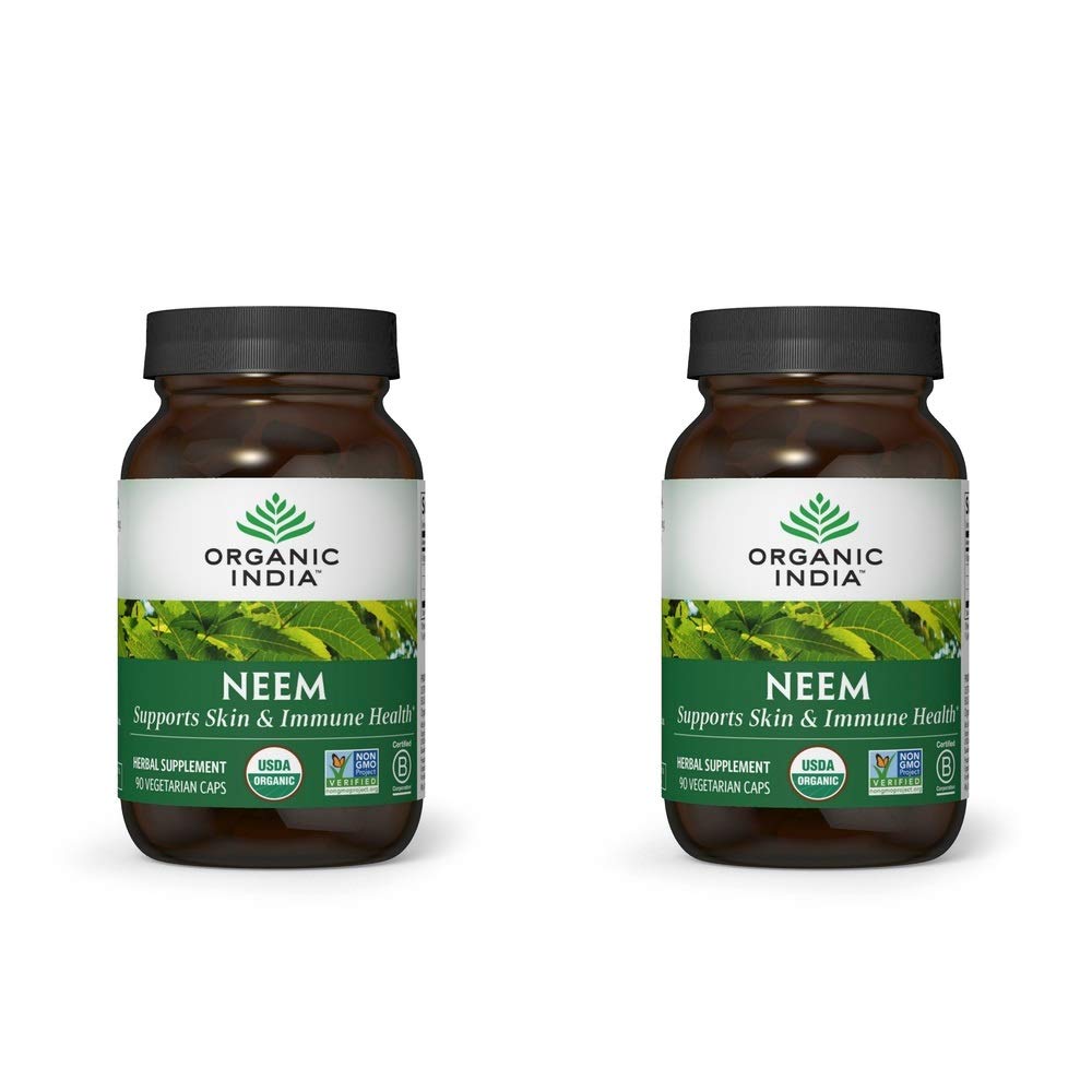 OrganIC INDIA Neem Leaf כמוסות, תוסף צמחי - תומך עור, Immune, & Liver Health, Detox, טבעוני, Gluten-Free, USDA מוסמך אורגני - 90 קפסולות (2-Pack)