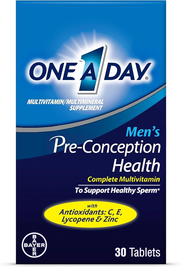 One A Day Men's Pre-Conception Health Multivitamin כדי לתמוך בזרע בריא, תוספת לגברים עם ויטמין C, ויטמין E, Selenium, Zinc ו Lycopene, 30 Count