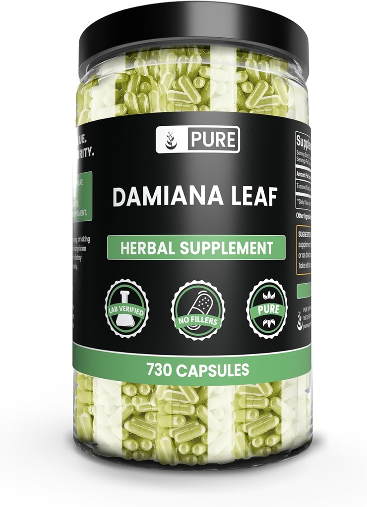 PURE ORIGINAL INGREDIENTS Damiana Leaf כמוסות, No Magnesium Or Rice Fillers, Always Pure, Lab מאומת (730 קפסולות)
