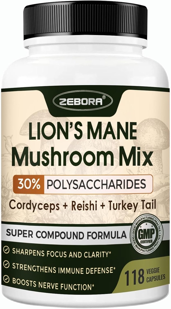 Lions Mane תוספת קפסולות - תוספת Mushroom עם Lions Mane, Cordyceps, Reishi, טורקיה Tail, Shiitake - Lions Mane תוספת זיכרון, Focus & Immune תמיכה - 118 טבעוני Mushrooms קפסולות קפסולות