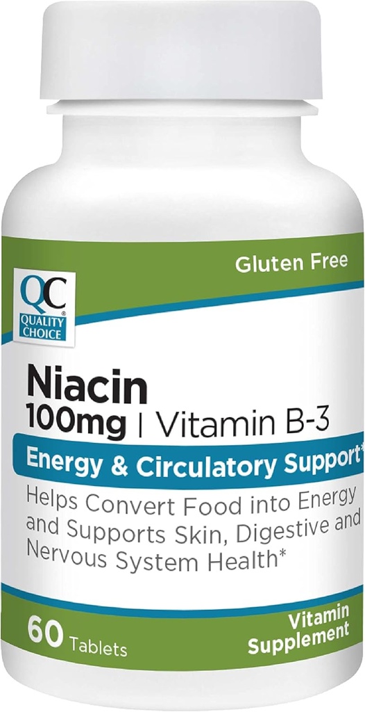 איכות הבחירה Niacin (Vitamin B3) אנרגיה & Ciculatory תמיכה 100 מ"ג תוספת, 60 ספירת בקבוקים