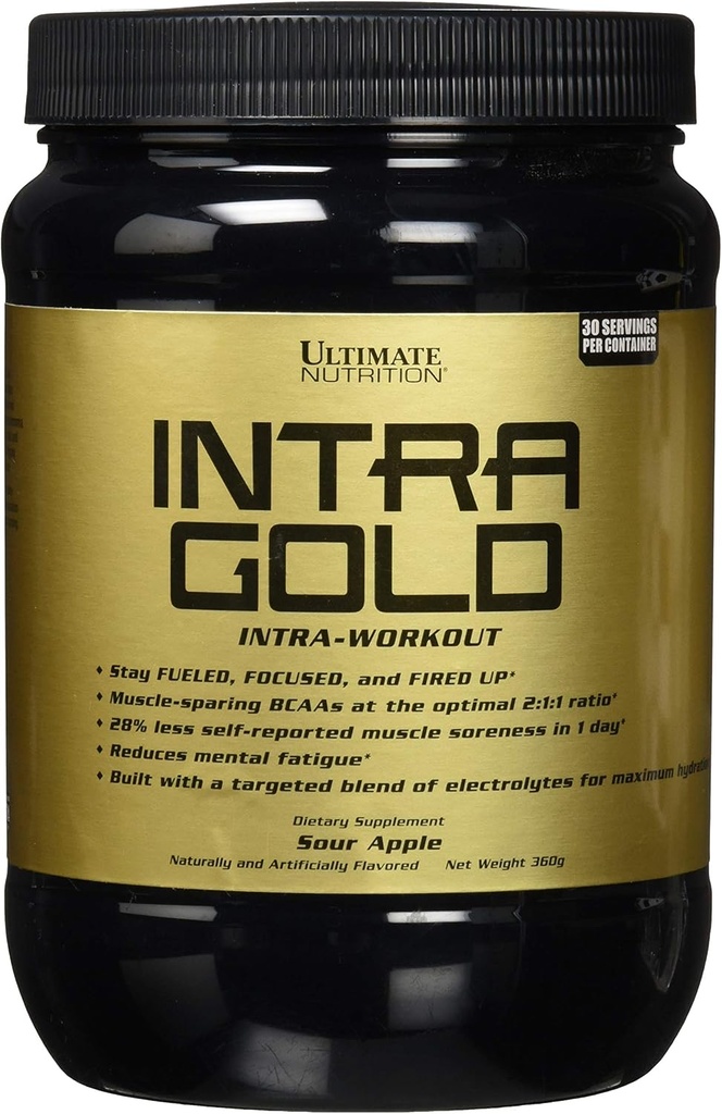 תזונה האולטימטיבית Intra Gold Workout אנרגיה תוסף - תערובת של אלקטרוליטים עם Carnitine, Ornithine ו Aspartate, 30 משרתים, Sour Apple