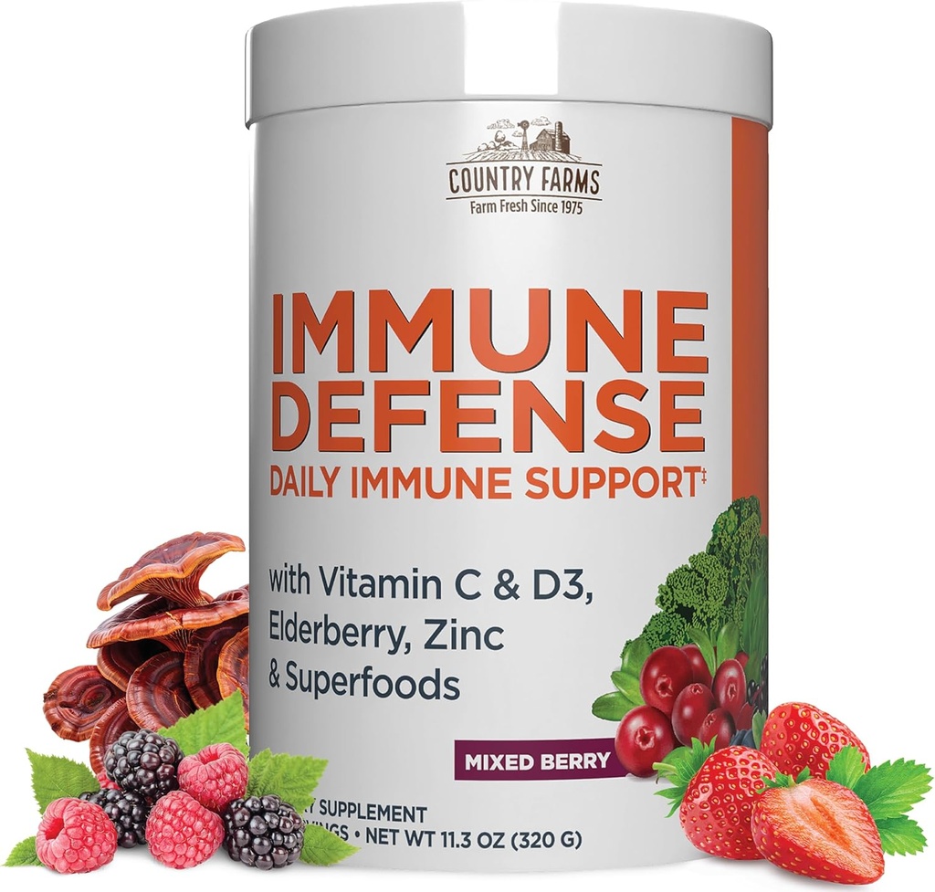 צריכת FARMS Immune Defense Superfoods, Immune Support Supplement, ויטמין C עם Black Elderberry, Echinacea, Turmeric, תמיכה הידרציה, עם פרוביוטיקה ופרוביוטיקה, ברי פלפור, 40 משרתי שרת.