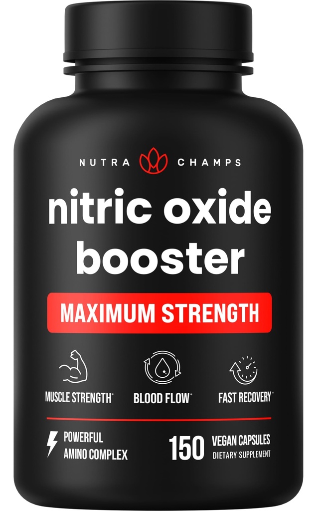 NutraChamps Nitric Oxide תוסף, L-Arginine, L Citrulline Malate, AAKG, Pine Bark, Grape Seed Extractd Extract, תוספת כוח Nitric ide Booster, Nitric Oxide Pills, כוח, אנרגיה, זרימת דם.