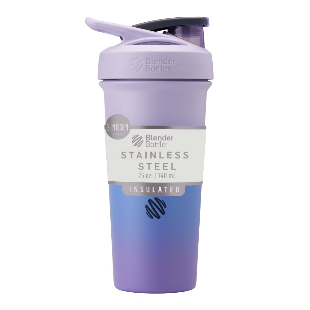 BellerBottle Sport Sleek Insulated Stainless Steel Shaker בקבוק עם Wire Whisk, 25-Ounce, Lavender Ombre - חלבונים Shakes & Hydration for Athletes & Fitness Enthusiasts, Easy Mixing, Slim Easy to Hold, Keeps Drinks Cold, Lockable Lided
