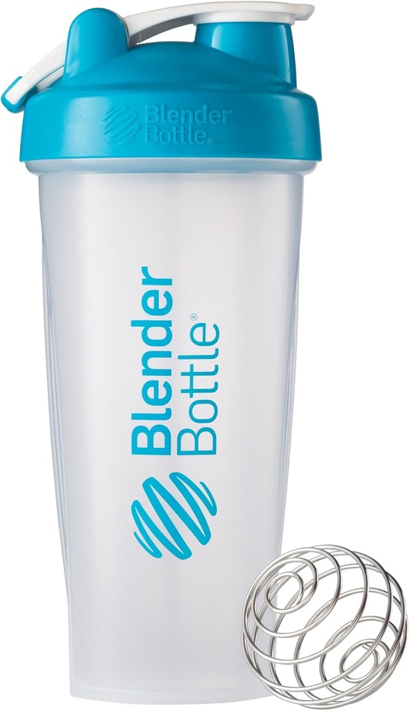 BellerBottle Classic Loop Top Shaker Bottle, 28-Ounce, Clear / Aqua