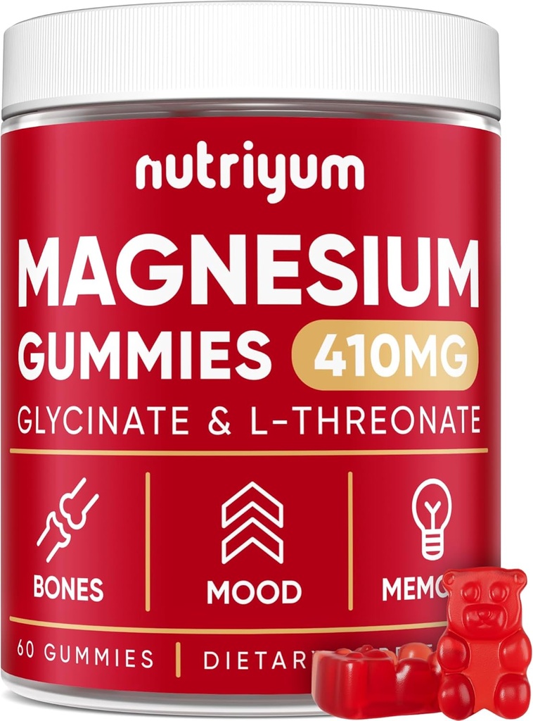 מגנזיום Glycinate חניכיים למבוגרים וילדים - 410mg Elemental Magnesium L-Threonate Chewables for Bones & Memory Support, Calm Mood - 2 חודשים אספקת מגנזיום תוספת מורכבות - 60 PCs