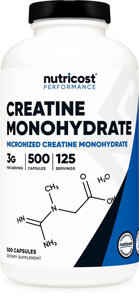 תוספי מזון Micronized Creatine Monohydrate 3,000 מ"ג 500 קפסולות, 125 משרתים, 750 מ"ג של Creatine Monohydrate Per כמוסות