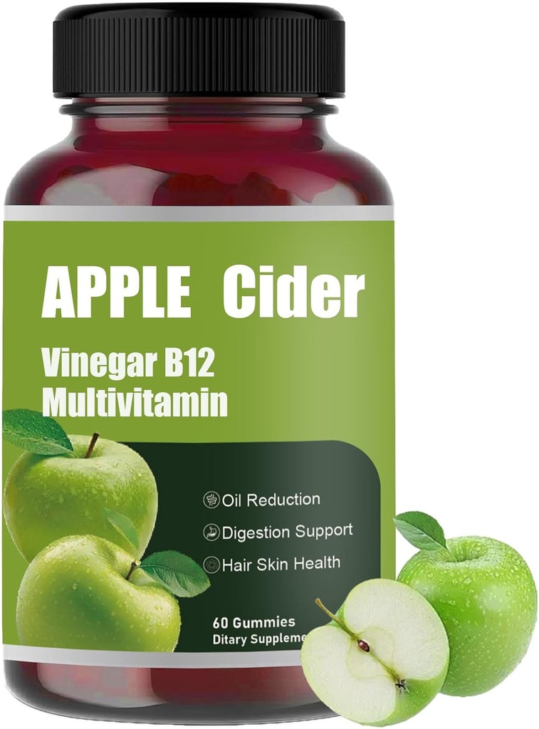 Apple Cider Gummy-Apple Cider Vinegar B12 Multivitamin, Natural Apple Cider Vinegar Gummies - Vinagre de Sidra de Manzana Gomitas - טבעוני וגלוטן חינם - 60 מסטיקים (1)