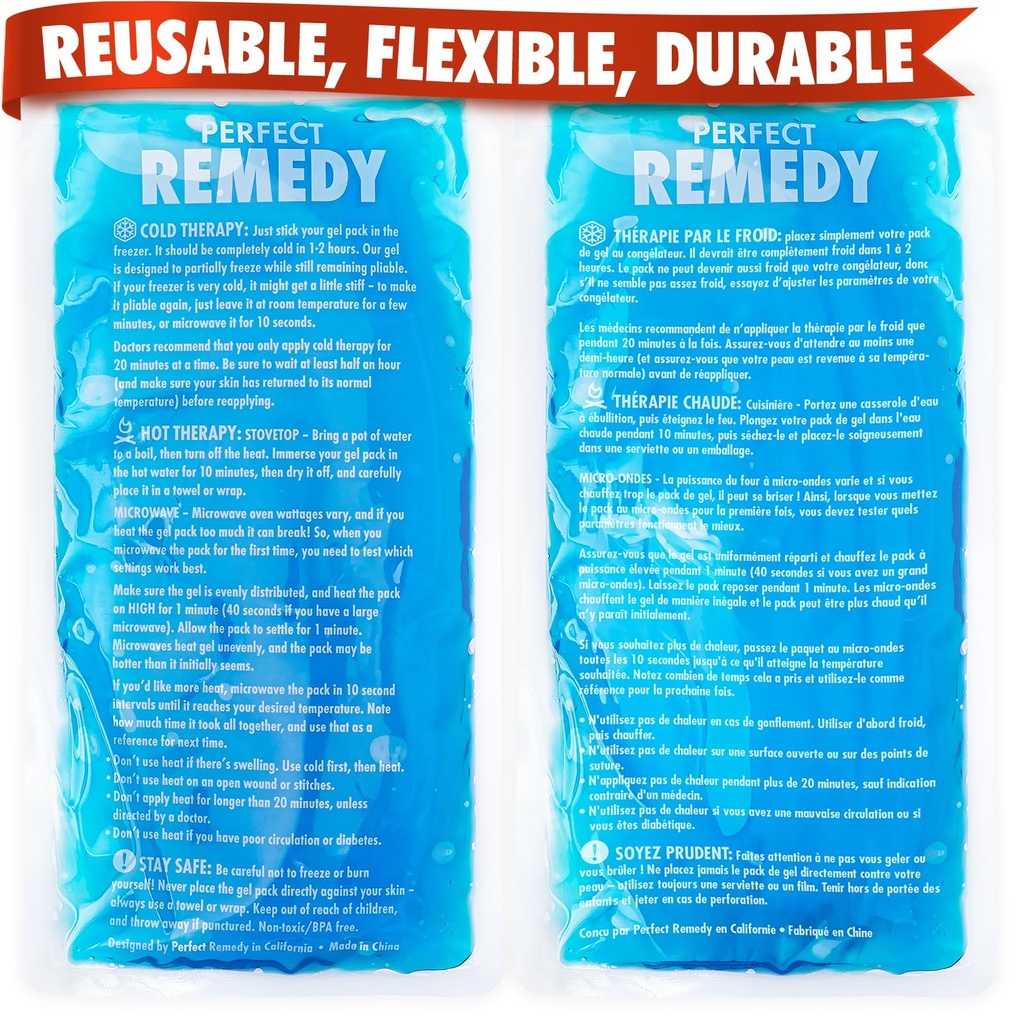 מושלם Remedy 2Pack Gel Ice Packs for Injuries Reusable, Hot & Cold Pack That's Durable, Soft & גמיש, Fast & Recovery (כחול, רג 2PK)