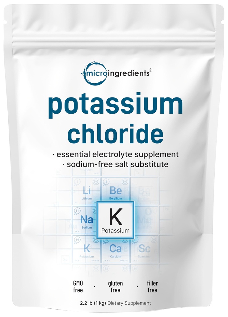 אבקת Potassium Chloride, 1 KG (35 Ounce) | Salt Substitute & Essential hydrotion תוספת אלקטרוליטית | תמיכה מינרל Balance, Heart, Joint, Immune Health