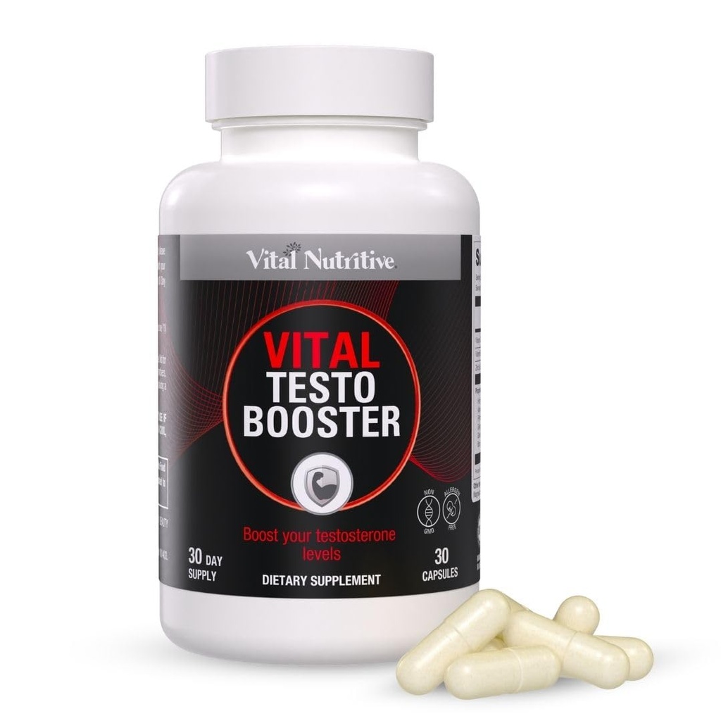 Vital Testo Booster - תוסף תמיכה בטסטוסטרון טבעי לגברים | מקדם אנרגיה, סטטיה ו Vitality | Men's Health | Made in USA | 30 Days Supply