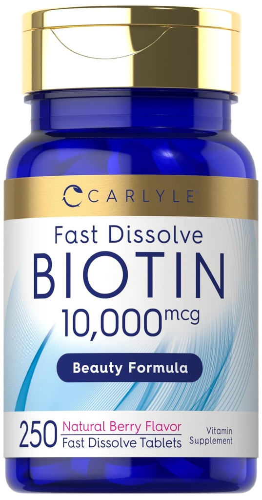 קרלייל ביוטין 10000mcg | 250 טבליות לדיסקלוט מהיר | Max Power | Vegetarian, non-GMO, Gluten Free Supplement