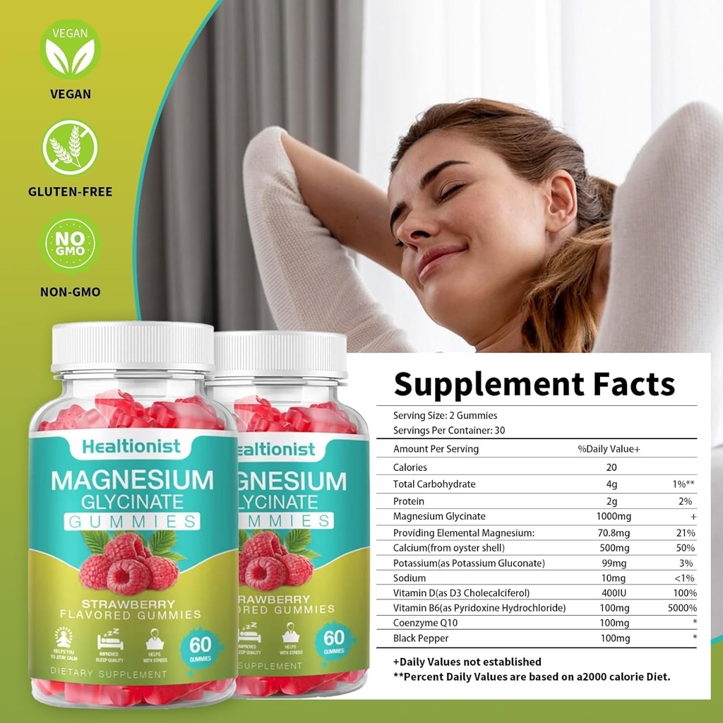 1 Pack Magnesium Glycinate חניכיים למבוגרים וילדים, Best Magnesium תוסף חניכיים עבור שינה, מתח ושרירים הקלה בריאות, 60 ספירות Calm Gummies