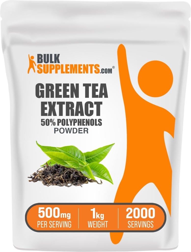 BulkSupplements.comgreen Tea Extracta - 50% Polyphenols תוסף, EGCG תוספי מזון - Gluten Free, 500 מ"ג לשרת, 1kg (2.2 lbs) (Pack of 1)