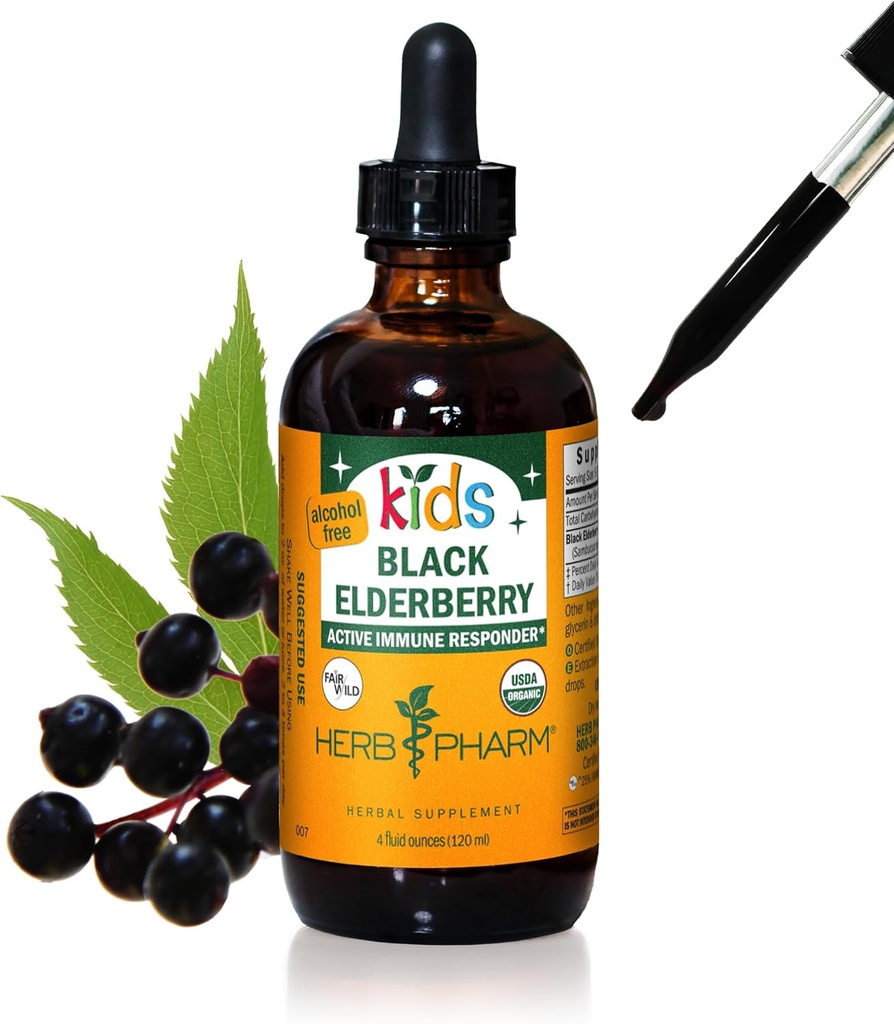 Herb Pharm ילדים מוסמך-אורגני ללא אלכוהול שחור זקן Glycerite לחלץ, 4 Ounce