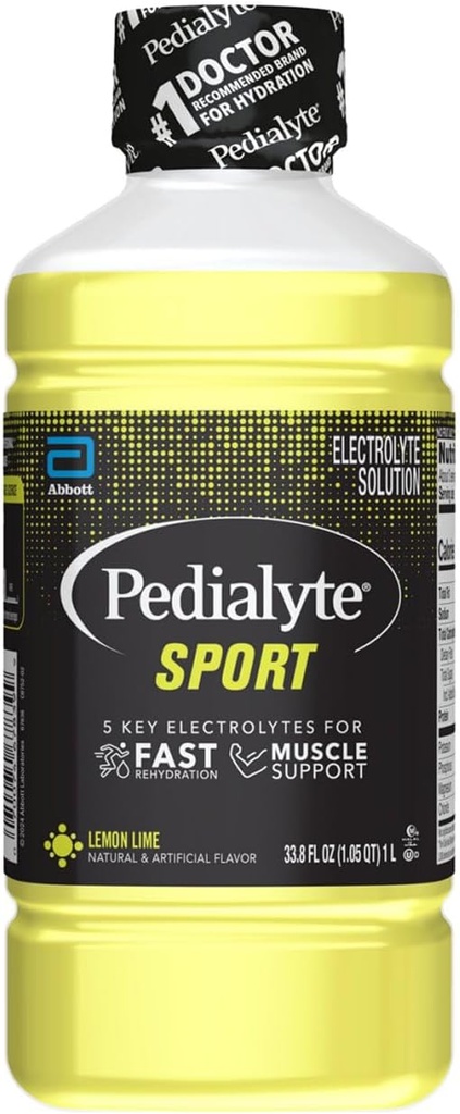 Pdialyte Sport Electrolyte פתרון | 5 אלקטרוליטים מרכזיים לתמיכה בשרירים | הידרציה מהירה לפני, במהלך ואחרי אימון | לימון Lime, 1 Liter
