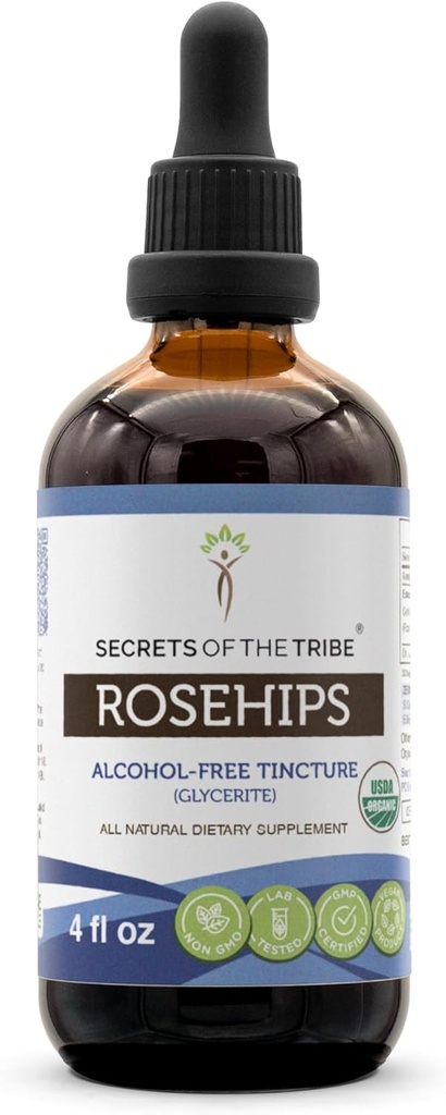 סודות השבט Rosehips USDA אורגני | מזון ללא אלכוהול, High-Potency Herbal Drops | Made From 100% Certified Organic Rosehips (Rosa spp).