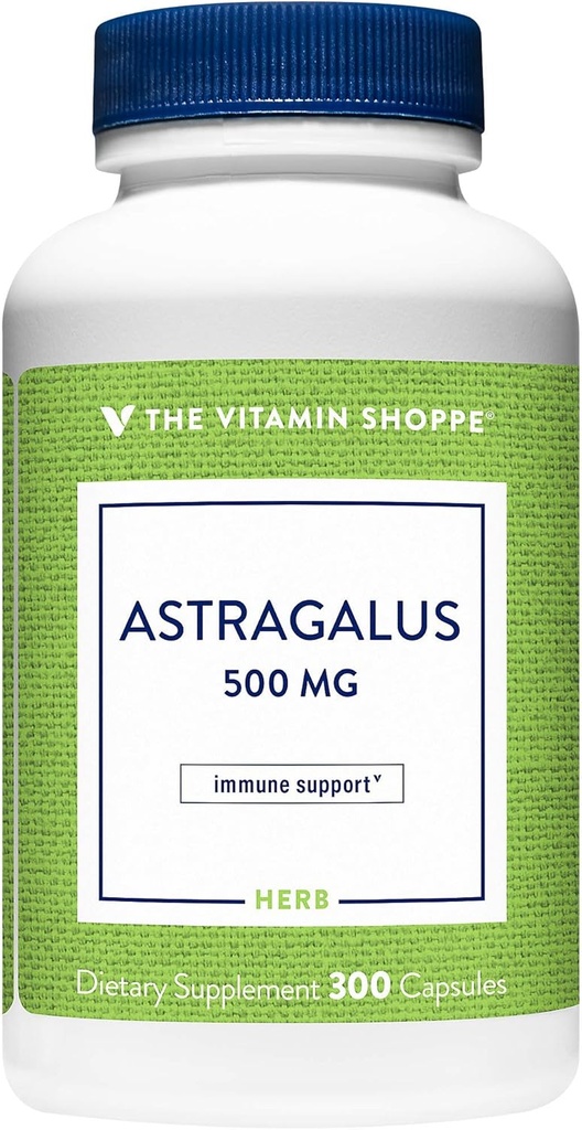 ויטמין Shoppe Astragalus (Root) 500 מ"ג - תוספת צמחית לתמיכה במערכת החיסון והגנת הטבע של הגוף - Helps Build Sta, Energy & Vitality (300 קפסולות)