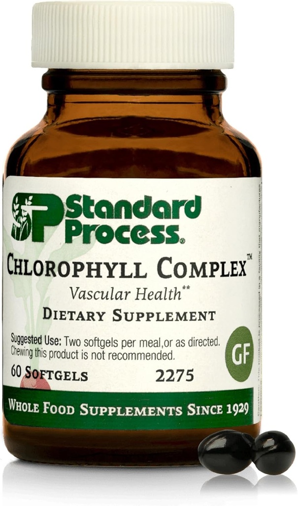 תהליך סטנדרטי Inc. Chlorophyll Complex - תמיכה כספית, פעילות אנטי-חמצן, בריאות העור ותמיכה בריאות השיער עם ויטמין A, Sunflower Lecithin, Buckwheat, ספרדית Mos - 60 Softgels