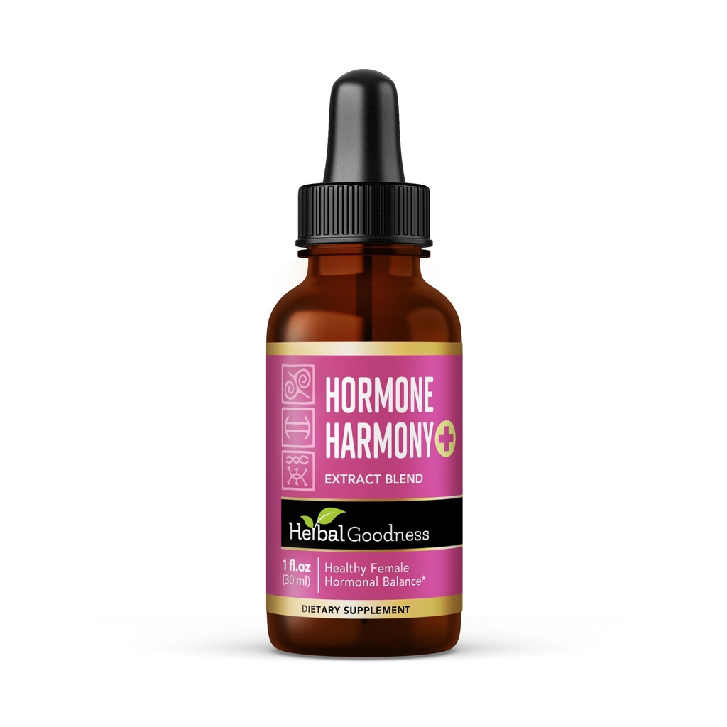 Herbal Goodness הורמון הרמוני 1oz - תוספת הורמון אורגני לנשים, עשיר עם Probiotics, Menopause הקלה, פריון תמיכה, PMS & Lactation Aid