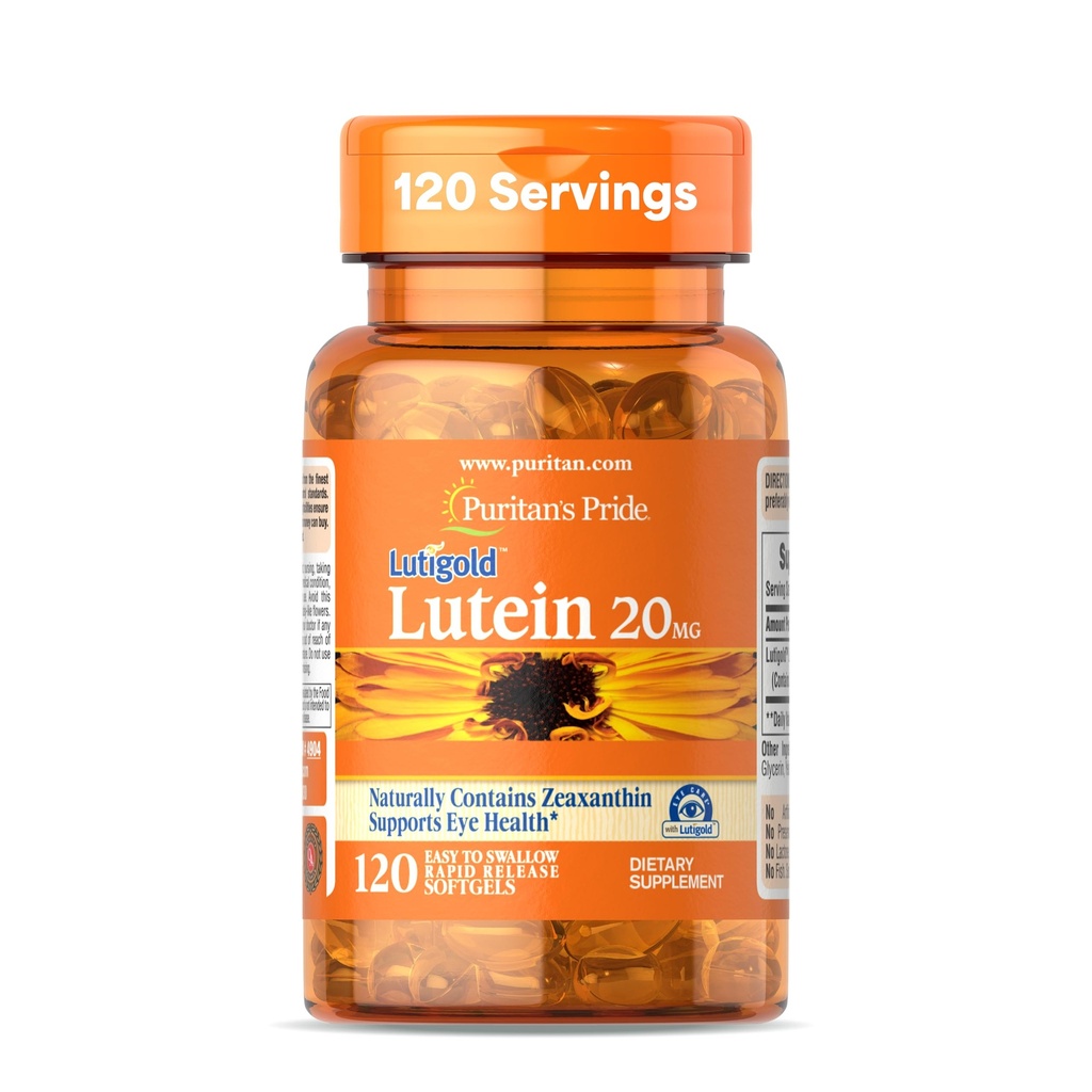 גאווה של Puritan's Pride Premium LutigoldTM Lutein Carotenoid 20 מ"ג עם Zeaxanthin עבור גברים ונשים, תוספת תזונתית לתמיכה בריאות עיניים, 8 חודשים אספקה, 120 Easy-to-Swallow Softgels Softgels