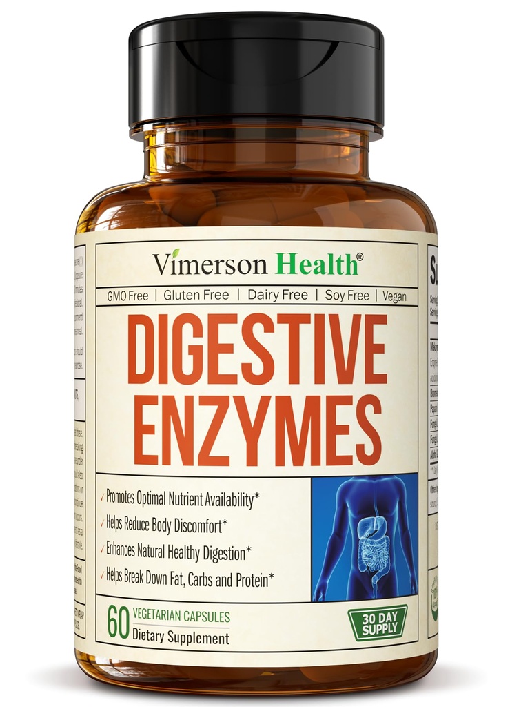 Enzymes - Probiotic Multi Enzyme (Enzimas Digestivas) - תוספי תזונה עם ייחודי Makzyme-Pro Formula - Enzymes for Digestion, Bowel Movements & Acent Absorption. 60 Caps