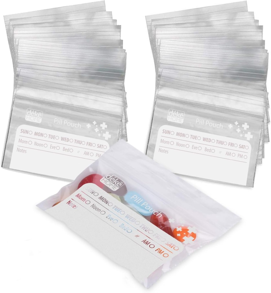 Deke Home - 250 Pack Clear Resealable Pill Bags (4x2.75 ב), Travel Medicine Pouches with Write-On תווית, BPA-Free Disposable Pill מארגנת עבור תרופות, ויטמינים ותוספים