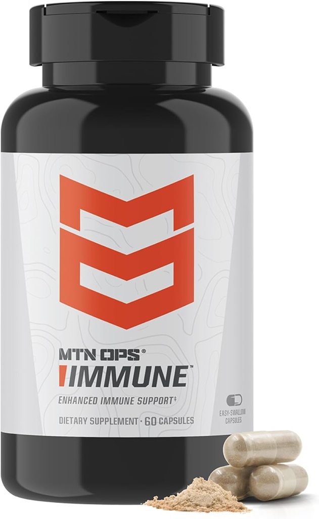 MTN OPS ImmuneTM קפסולות יומיות תמיכה עם ויטמין D, ויטמין C, Zinc, Elderberry, Echinacea & Antioxidants - 60 קל-Swallow קפסולות - 30 משרתים
