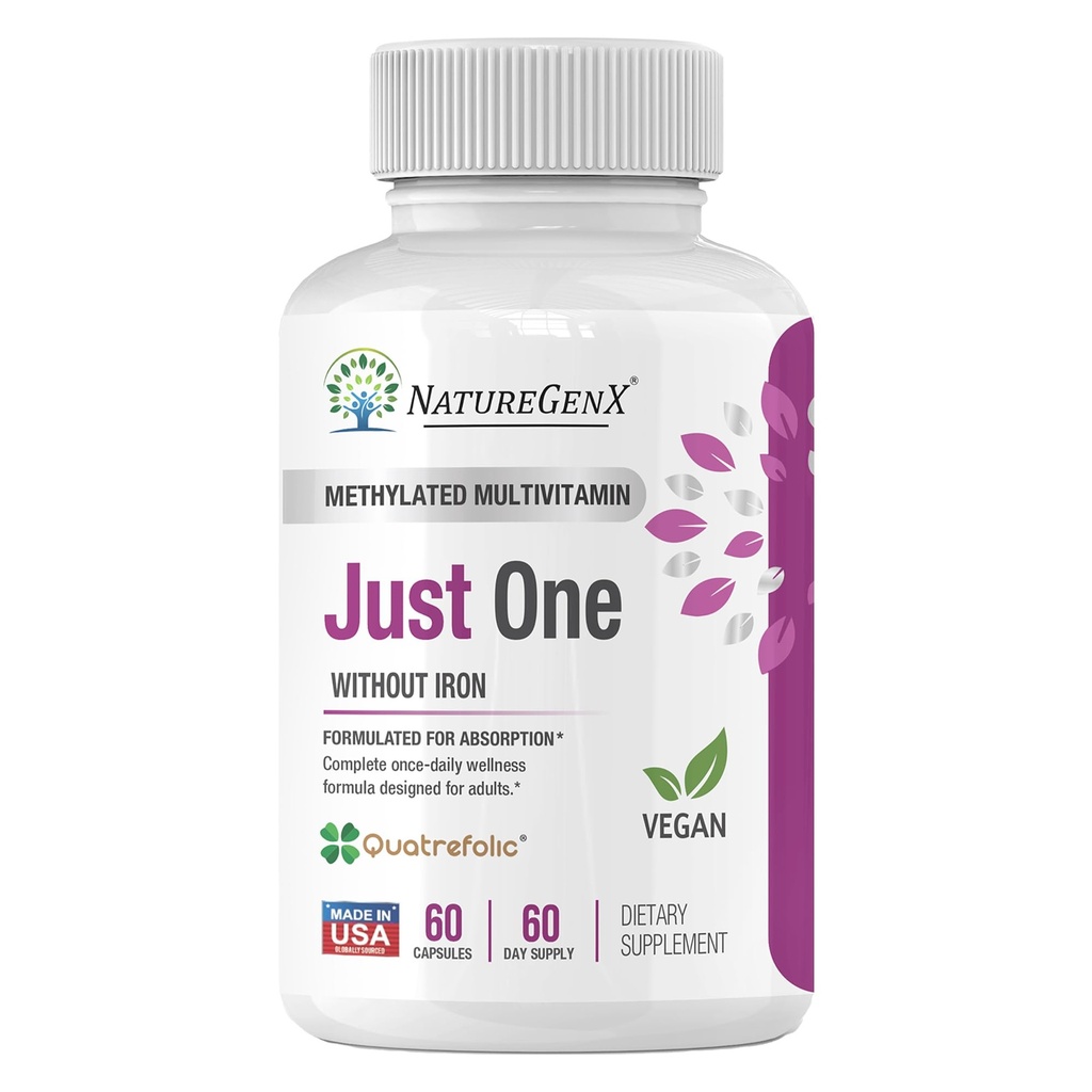 Just One Daily Methylated Multivitamin - 60 Caps Pure Methyl B12, Methylfolate MTHFR תמיכה תוספת ברזל חינם methylated ויטמינים עבור גברים ונשים 2 חודשים אספקת Gluten חינם חינם