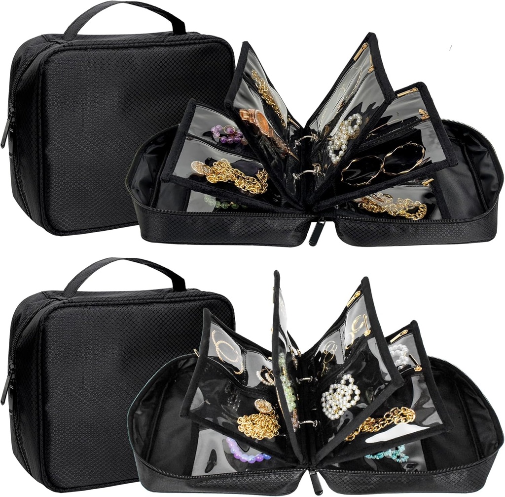 2 PCS Travel Jeweler Cases, תכשיטים קטנים עם Clear Zipper Velvet Pouches עבור נסיעות
