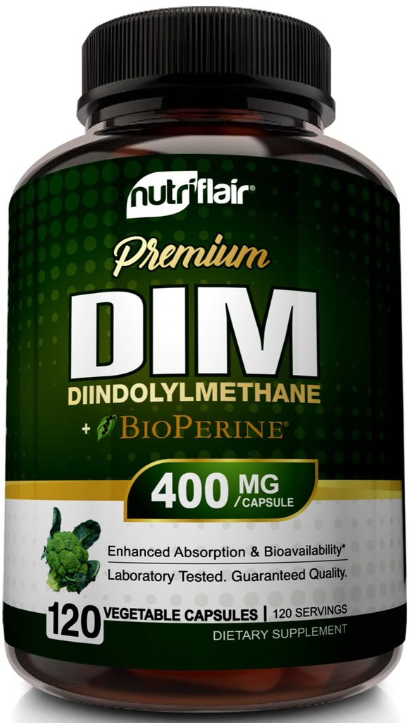 תוספי מזוןFlair DIM תוספת 400 מ"ג עם bioperine, 120 קפסולות - Diindolylmethane - Estrogen Metabolism תמיכה וההורמון, Menopause, PCOS, Acne ו- Skin Care עבור גברים ונשים - בהשוואה ל-300 מ"ג תמיכה וההורמונים.