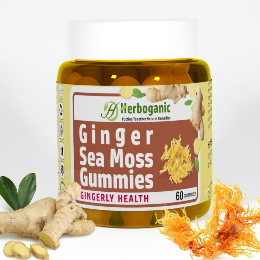 HerBOganIC ג'ינג'ר הים Mos Gummies - Herbal Support for Immune & Digestive Health - Plant-Powered, Gluten-Free & Vegan- Friendly - 60 Count