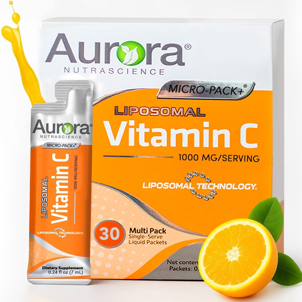 אורורה Nutrascience Micro-Pack Liposomal ויטמין C, Immune Support, 1,000 מ"ג Per Serve, Gluten Free, non-GMO, 30 חבילות שירות יחיד, 21.7 oz