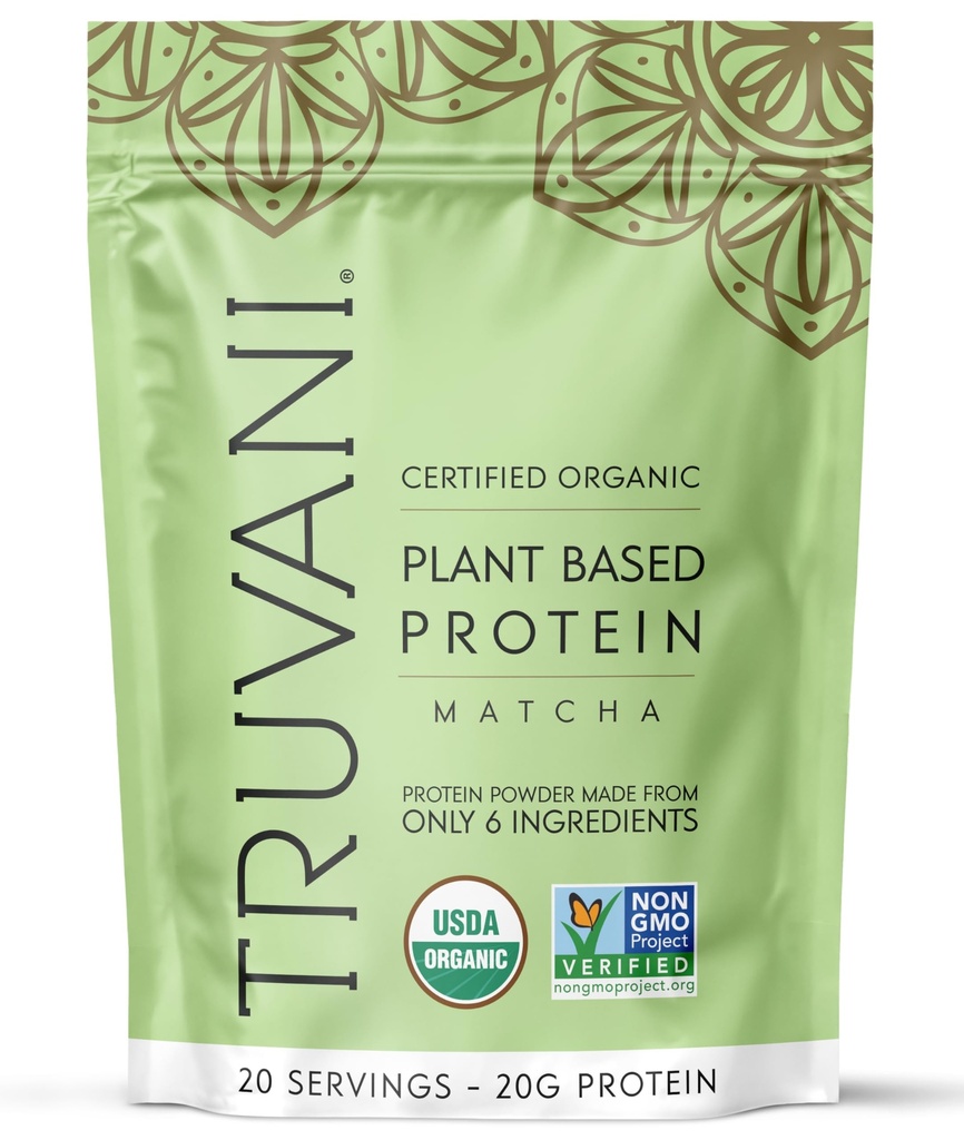Truvani Vegan Pea אבקת חלבון; Matcha | 20g אורגני צמחי מבוסס חלבון | 20 משרתים | Keto | Gluten & Milk Free | Low Carb | לא תוספת סוכר